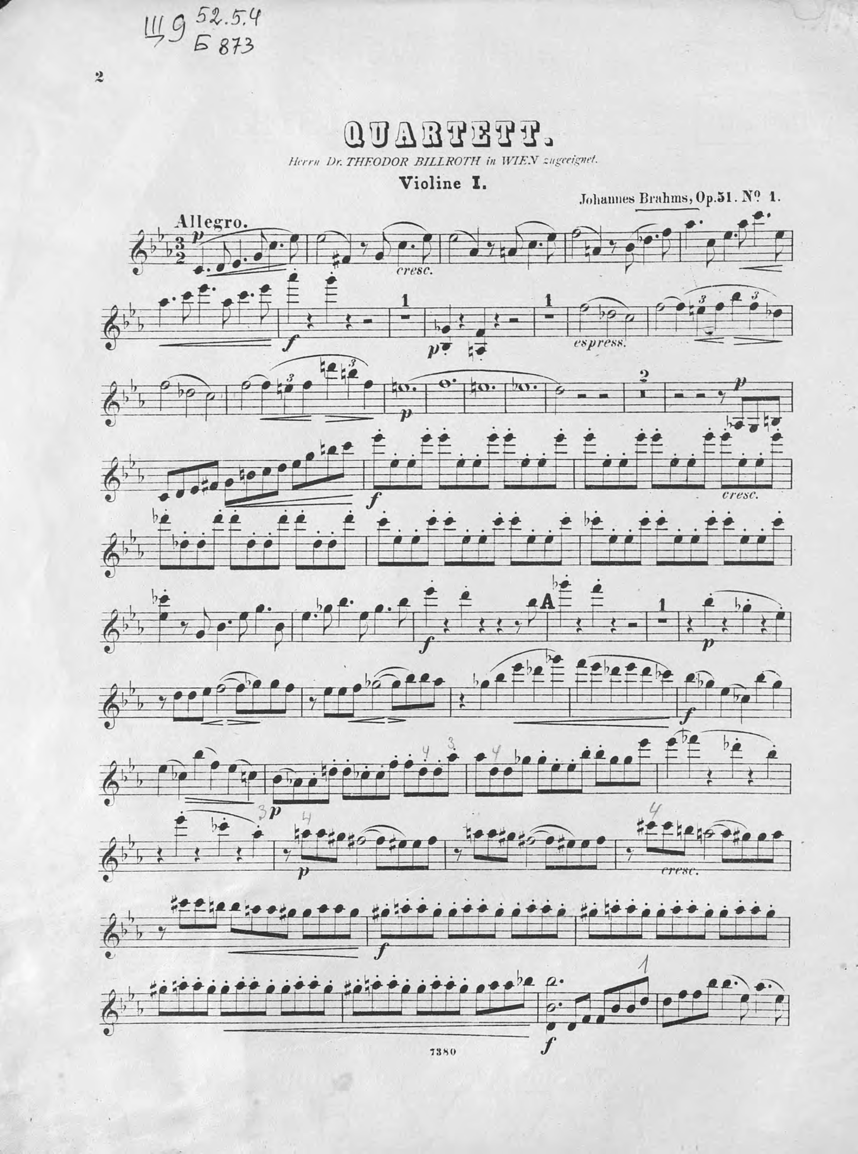 QuartetteОр. 51, № 1 fur 2 Violinen, Bratsche und Violoncell