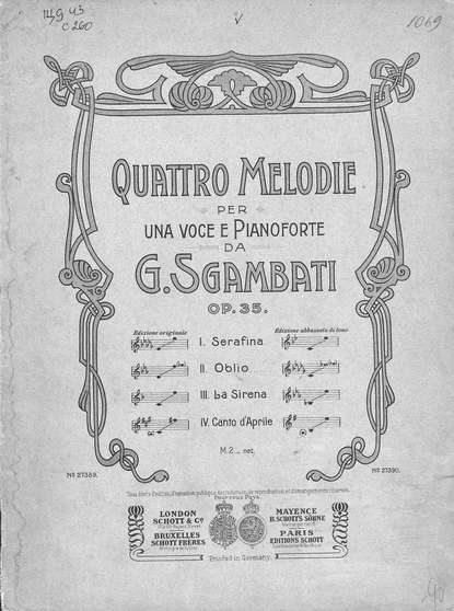 Quattro Melodie per una voce e Pianoforte da G. Sgambati