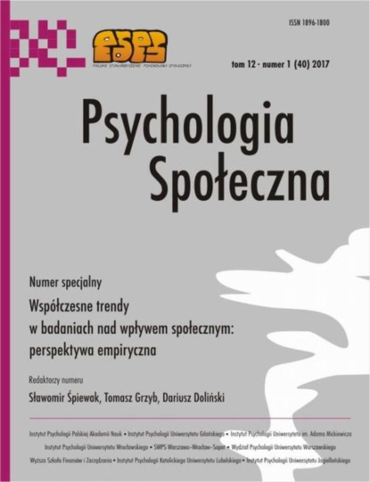 

Psychologia Społeczna nr 1(40)/2017